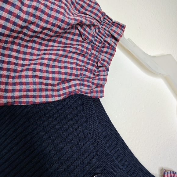 Maeve By Anthropologie PuffSleeved Navy Blue and Striped Button Front Dress Sz S - Picture 5 of 16